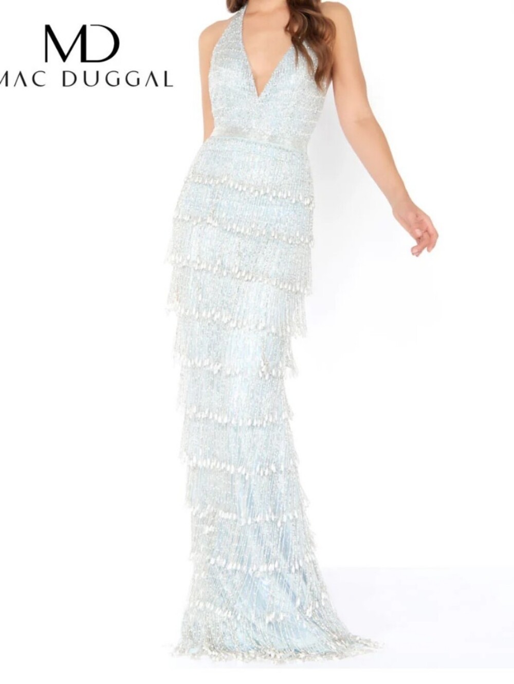 NWT Mac Duggal Sparkling Silver Beaded Evening Dress Size 4
